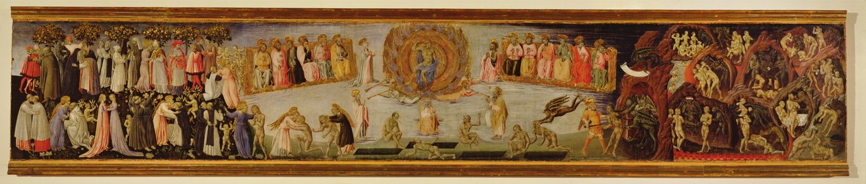 The Last Judgement, predella-panel som viser himmel og helvete av Giovanni di Paolo di Grazia