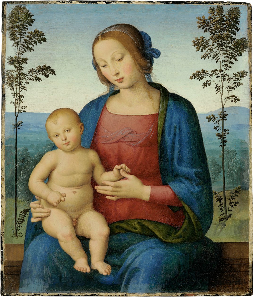 The Virgin and Child (Madonna and Child) - Maleri av Lo Spagna (Giovanni di Pietro) (1450-1528), olje på tre (36,8x31,4 cm), italiensk renessanse - Privat samling av Giovanni di Pietro (c.1450 1529)