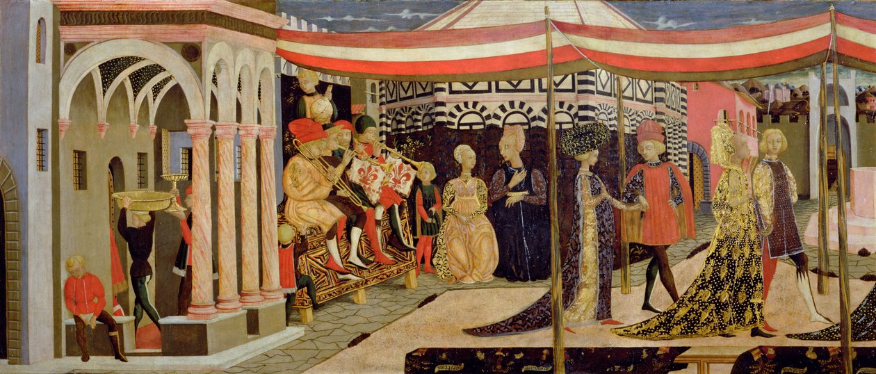 Frontal av Adimari Cassone, detalj av venstre seksjon, ca. 1450 tempera på paneldetalj av 80304 av Giovanni di Ser Giovanni