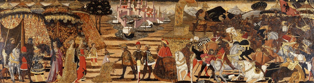Slaget ved Issus og familien til Darius før Alexander - en kassonefront, av Giovanni di Ser Giovanni Scheggia