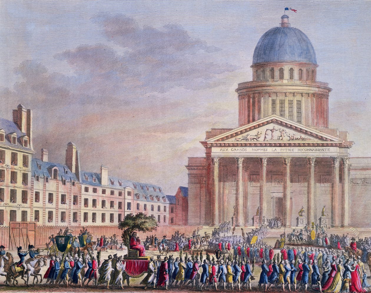 Apoteose og begravelsesprosesjon av Jean-Jacques Rousseau (1712-78) til Pantheon, Paris, 21. oktober 1794 av Karl Girardet