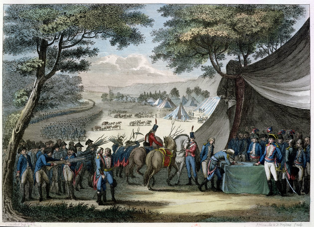 Pacification of the Vendee av general Hoche (1768-97) 20. april 1795 (fargegravering) av Karl Girardet