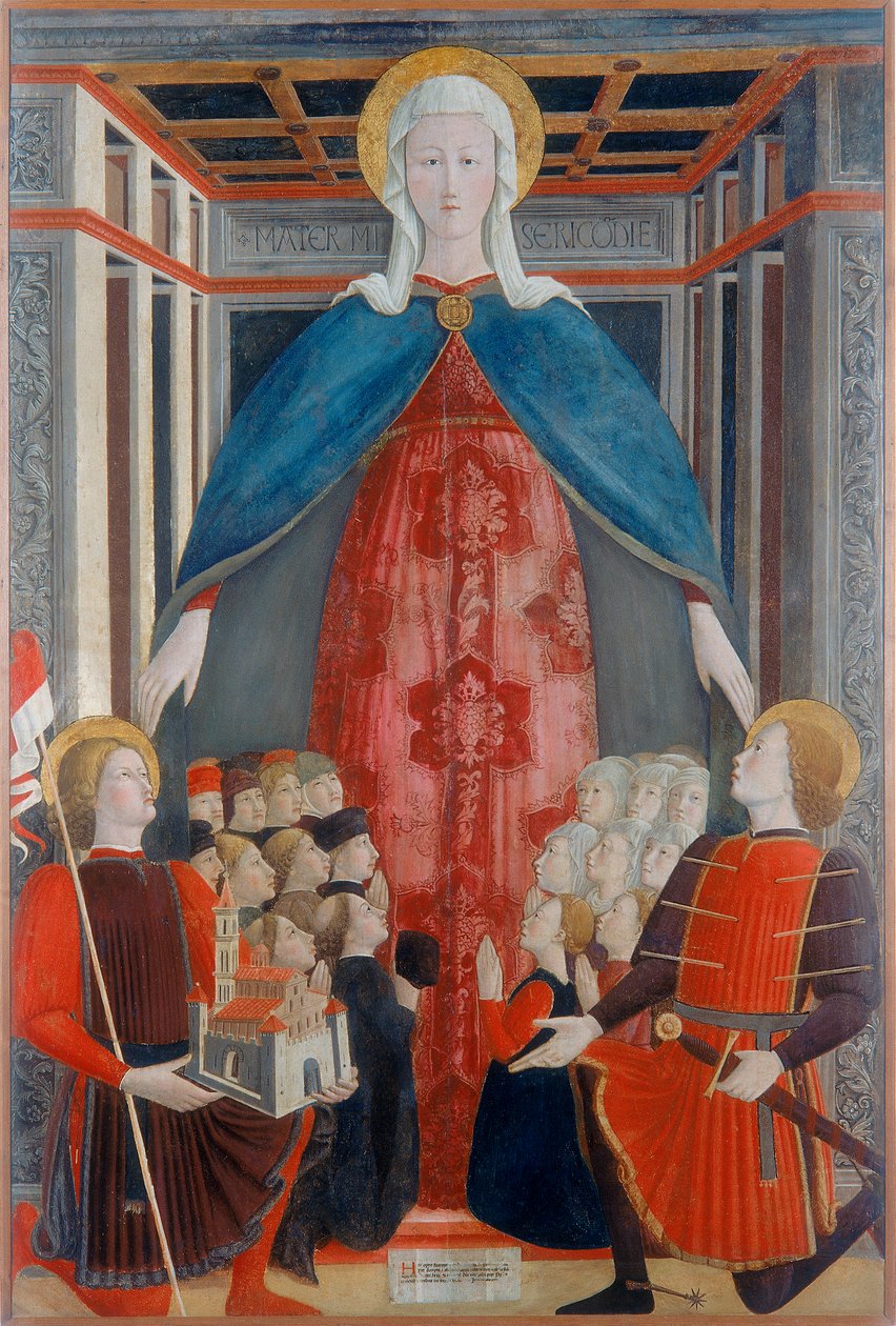 Madonna della Misericordia med St. Venantius og St. Sebastian, 1463 av Girolamo Giovanni
