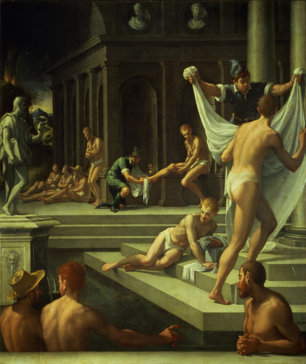 The Baths of Pozzuoli, 1572 (olje på skifer) av Girolamo Macchietti