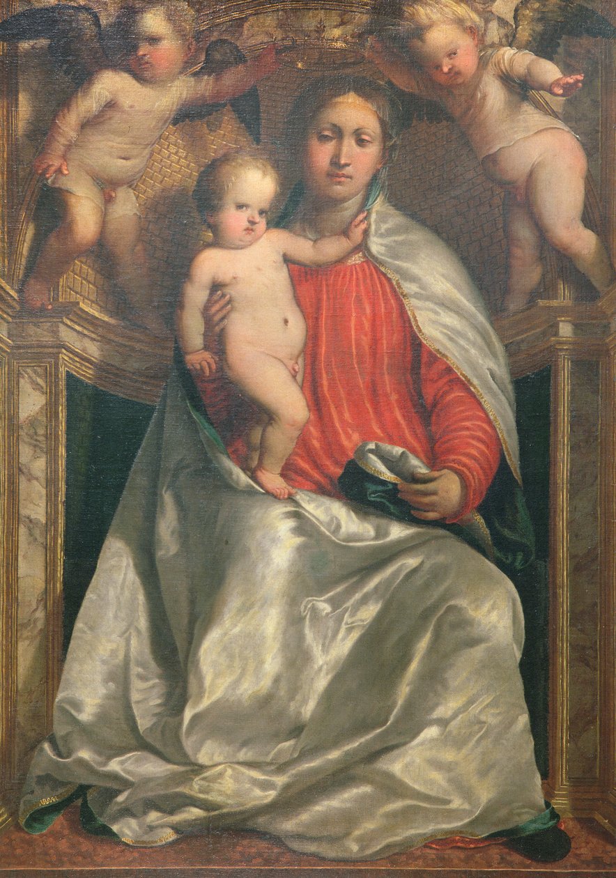 Madonna og barn kronet av to engler, ca. 1530 av Girolamo Romanino