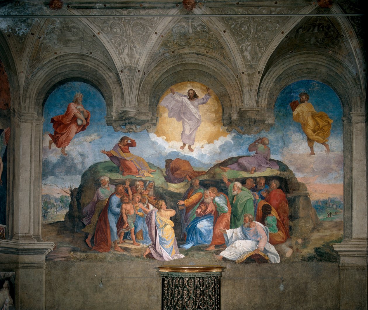 Transfiguration of Christ, malt på et stykke av veggen i sakristiet av Girolamo da Carpi