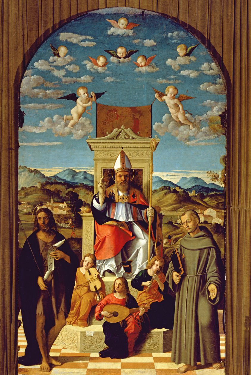 St. Thomas a Becket (1118-70) Tronet med SS. Frans og døperen Johannes 1520 av Girolamo Da Santa Croce