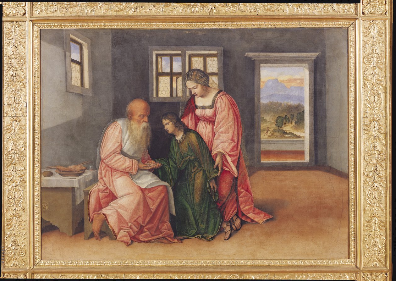 Isaac Blessing Jacob, ca. 1520 (olje på lerret overført fra panel) av Girolamo da Treviso II