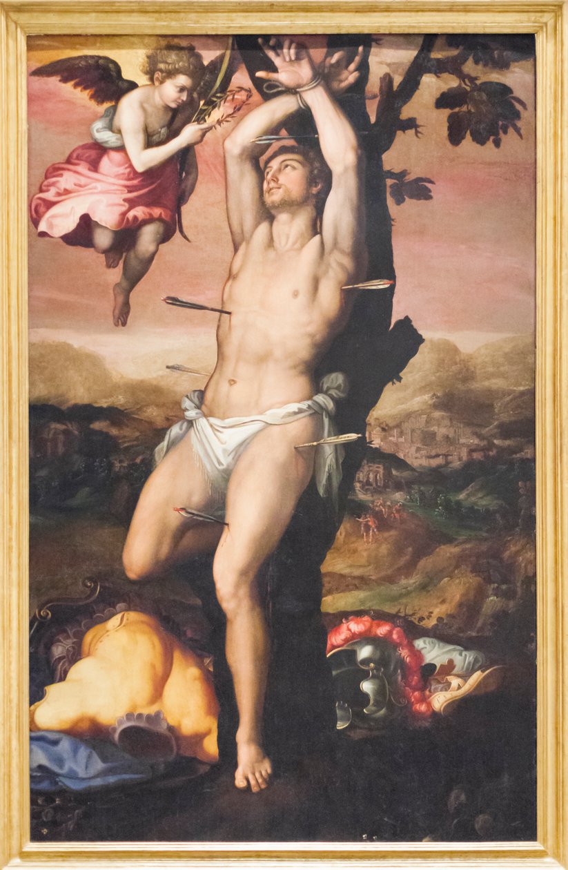 Den hellige Sebastian mottar Martyrdommens krone og palme av Girolamo (1521 c.1580) Siciolante