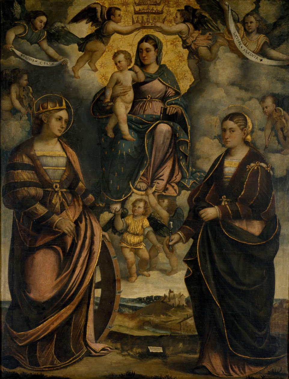 Madonna og barn mellom de hellige Catherine og Apollonia, 1526. av Girolamo Dal Toso