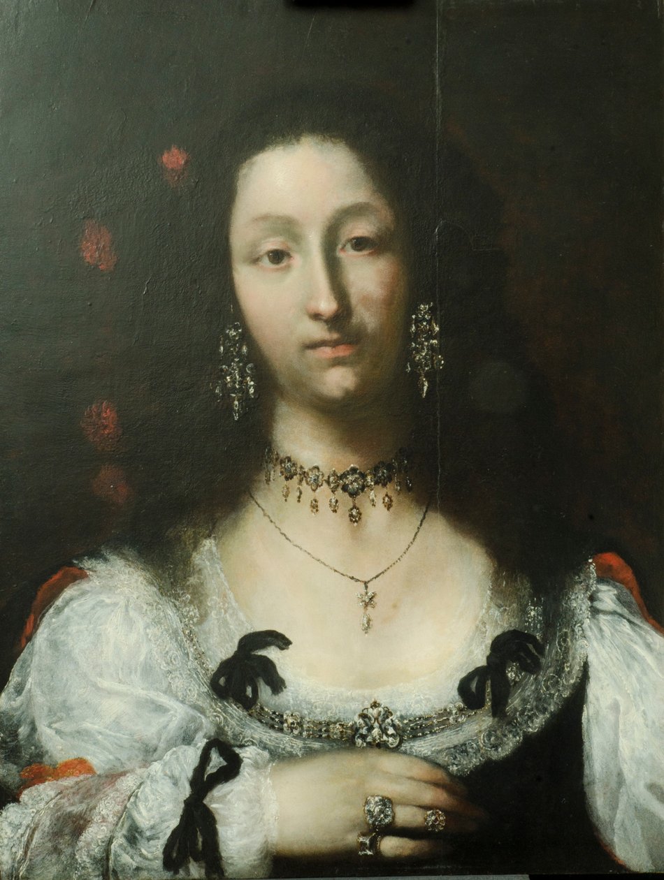 Portrett av en dame olje på panel av Girolamo Forabosco