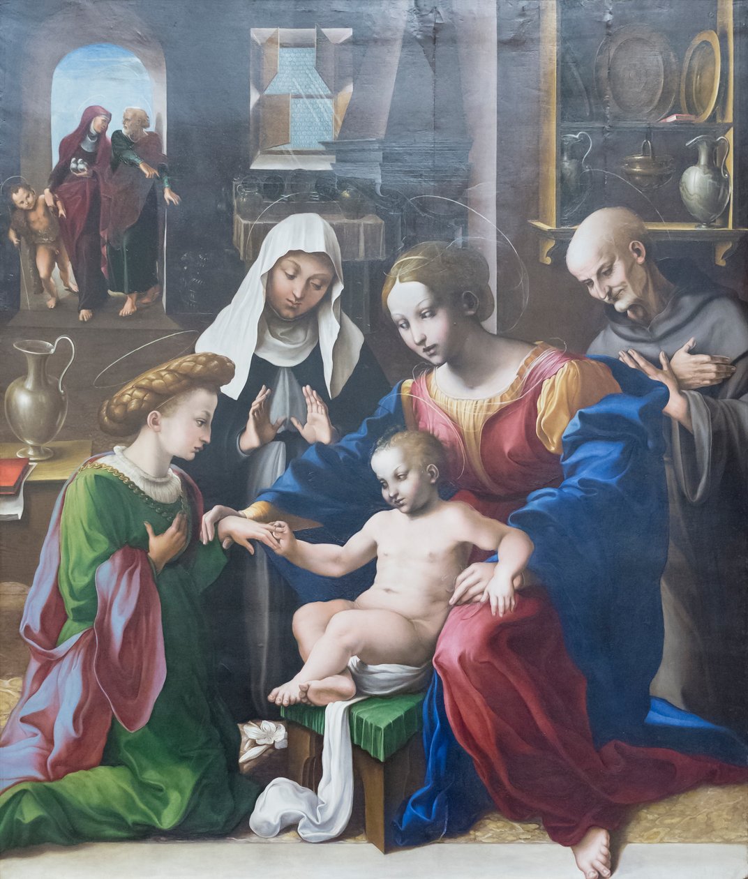 Det mystiske ekteskapet mellom den hellige Katarina av Alexandria og den hellige Katarina og Bernardino av Siena av Girolamo Genga