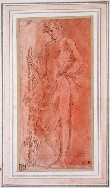 Bacchus (penn og brunt blekk og vask på papir) av Girolamo Mazzola Bedoli