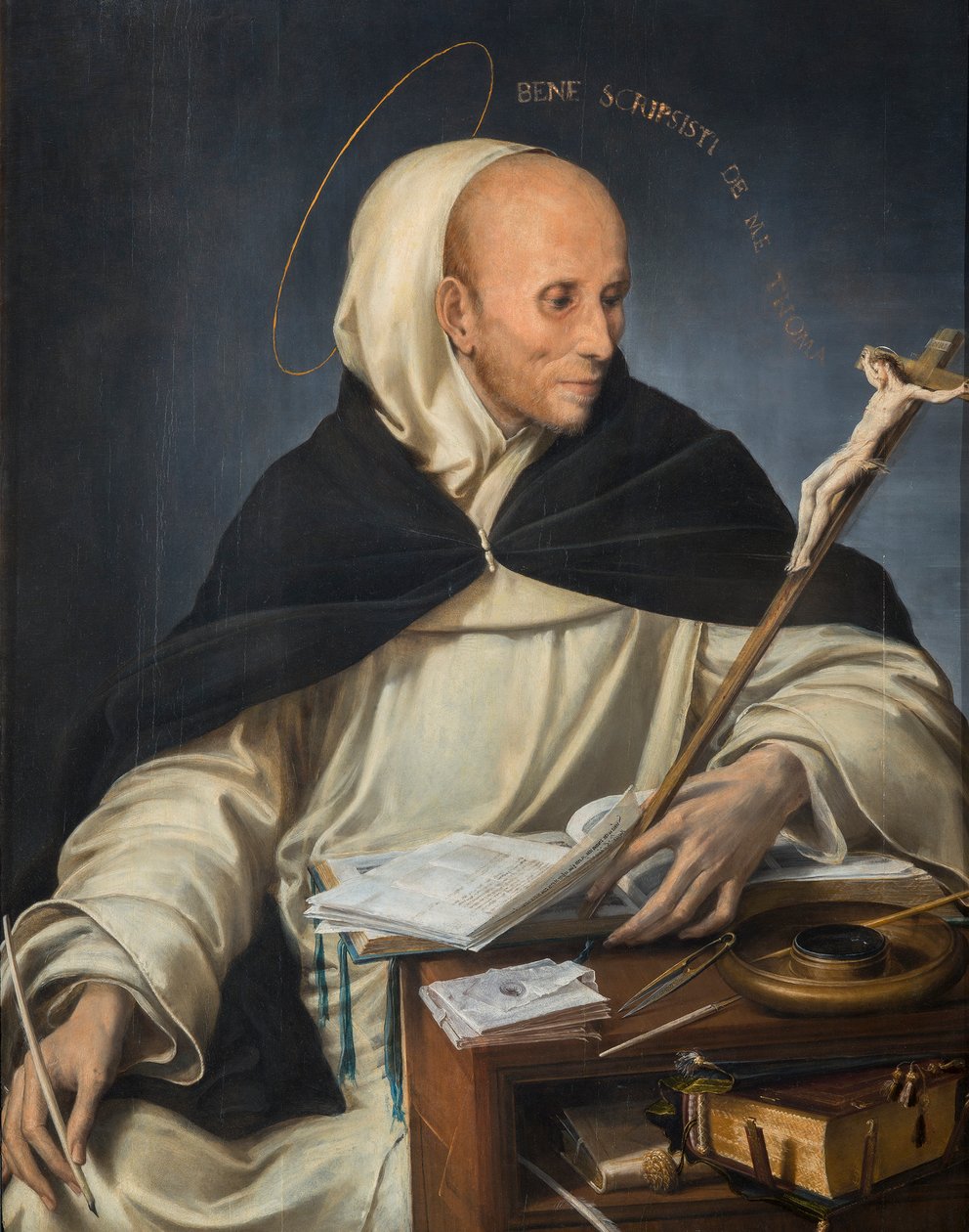 Portrett av en munk kledd som St. Thomas Aquinas av Girolamo Mazzola Bedoli