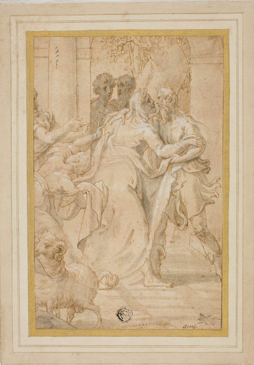 Møtet mellom Joachim og Anna ved Golden Gate av Girolamo Mazzola Bedoli