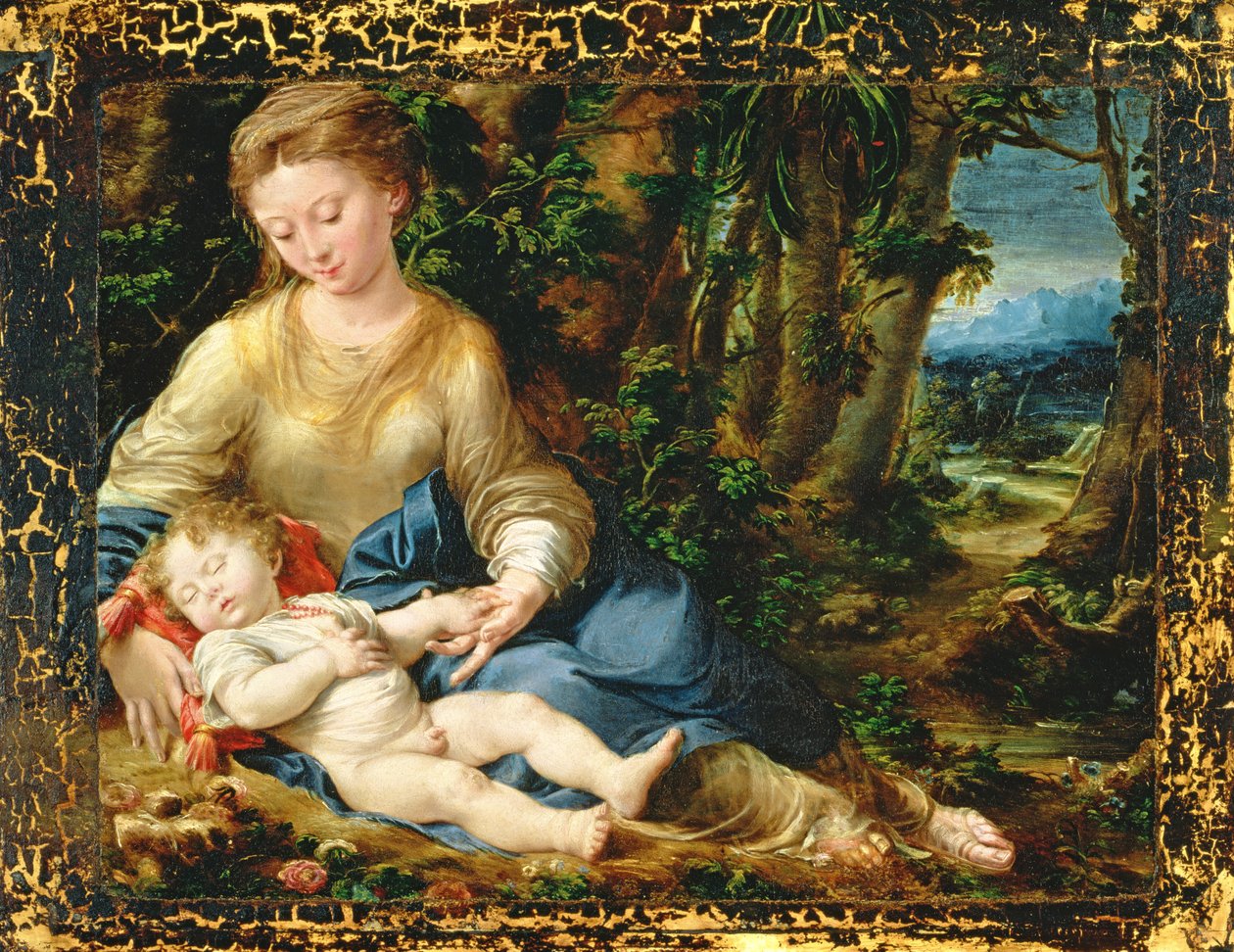 Jomfruen og barnet i et landskap, ca. 1536-37 av Girolamo Mazzola Bedoli