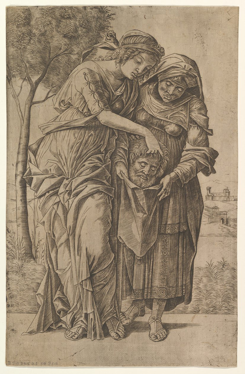 Judith og hennes tjenestepike med hodet til Holofernes, 1500-1530. av Girolamo Mocetto