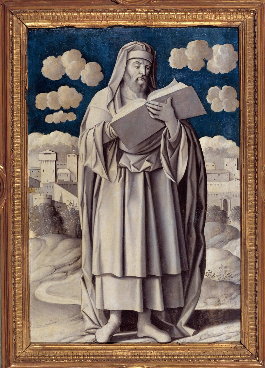 Portrett til fots av den greske filosofen Aristoteles (384-322 f.Kr.) Maleri av Girolamo Mocetto (1458-1531) 1531 Paris. Musee Jacquemart Andre - Portrett i full lengde av den greske filosofen Aristoteles (384-322 f.Kr.). Maleri av Girolamo Mocetto (1458-1 av Girolamo Mocetto