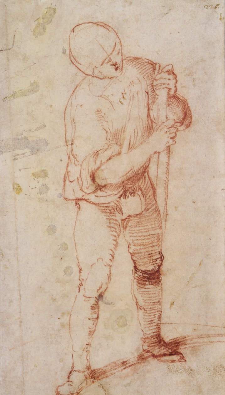 En stående mann som holder en stav (kritt på papir) av Girolamo Romanino