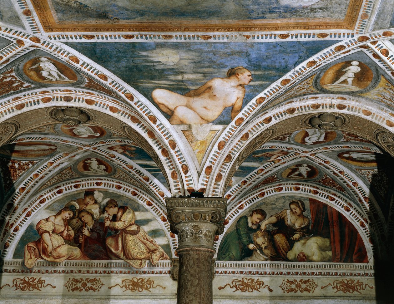 Allegori om våren med måne i forgrunnen, Detalj av fresker av Girolamo Romanino (ca 1484-etter 1559), på oppdrag av Bernardo Clesio av Girolamo Romanino