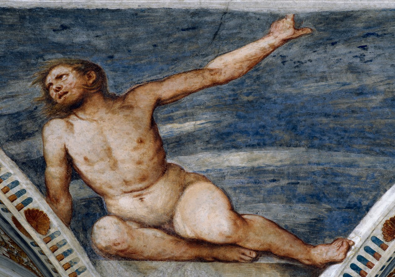 Mannlig naken, Detalj av fresker av Girolamo Romanino (ca 1484-etter 1559), bestilt av Bernardo Clesio av Girolamo Romanino