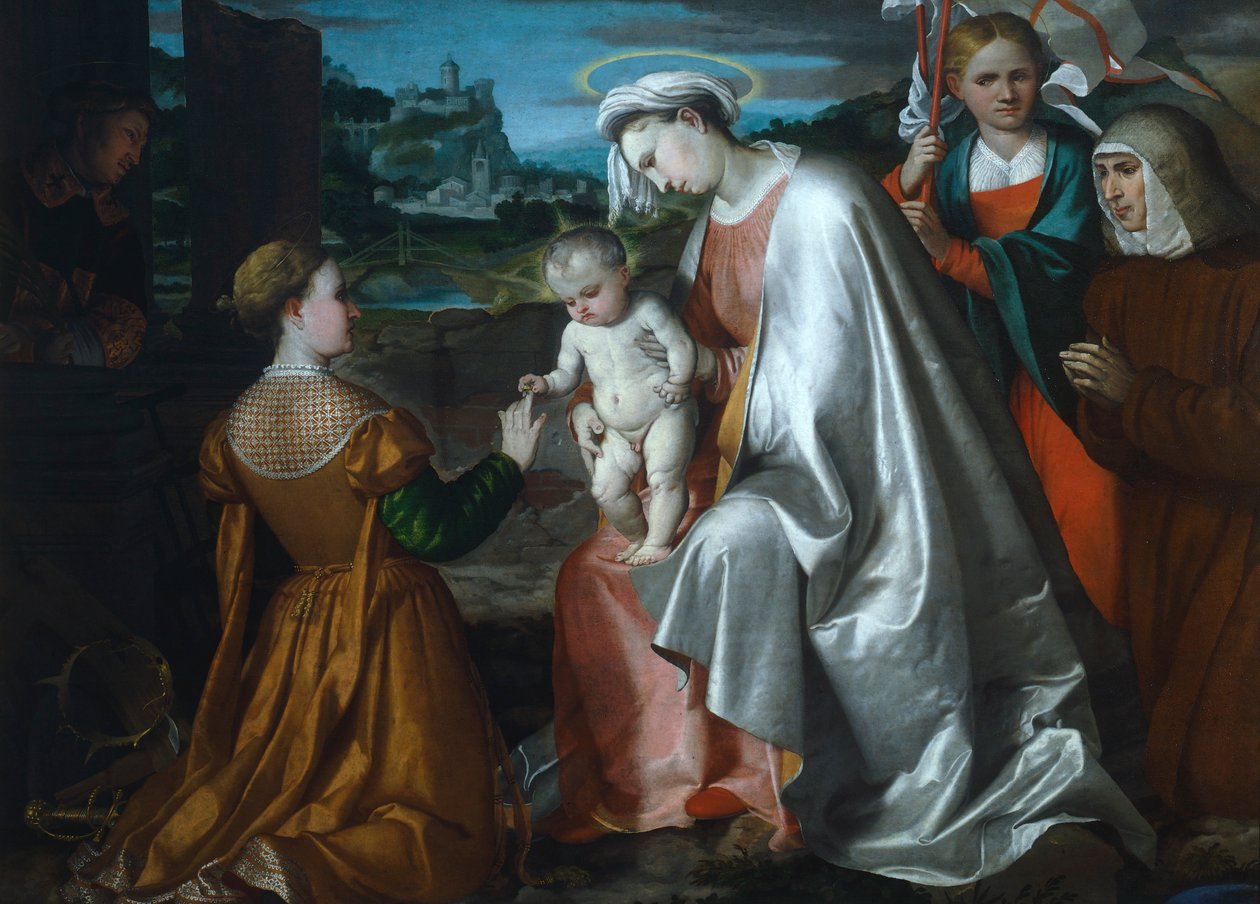Mystisk ekteskap av Saint Catherine i nærvær av de hellige Ursula, Lawrence og Angela Merici, av Girolamo Romanino (ca 1484-etter 1562) av Girolamo Romanino