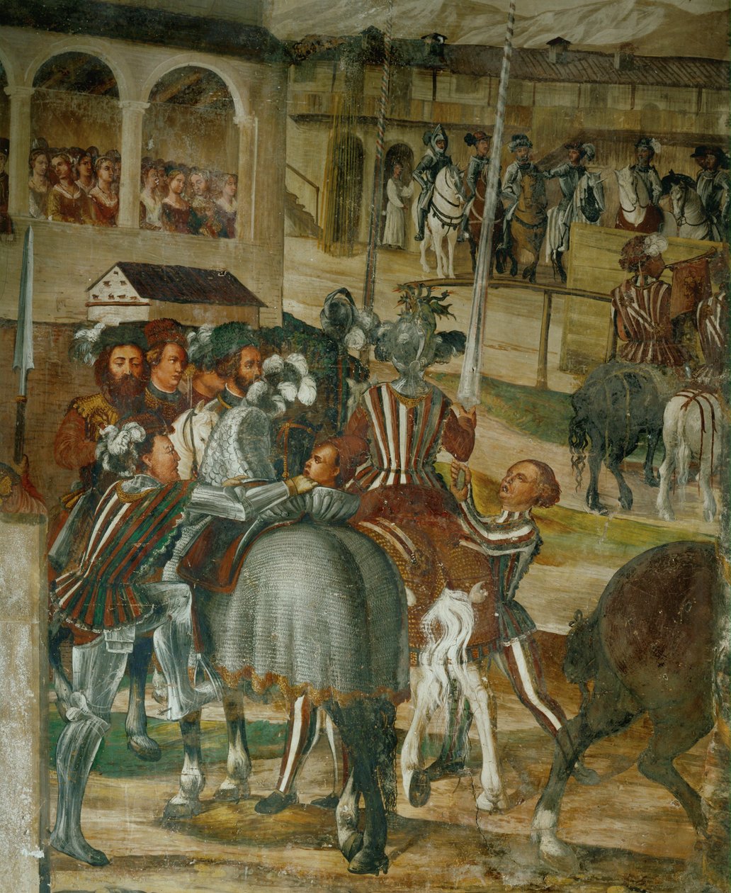 Forberedelser til en turnering (fresko) av Girolamo Romanino
