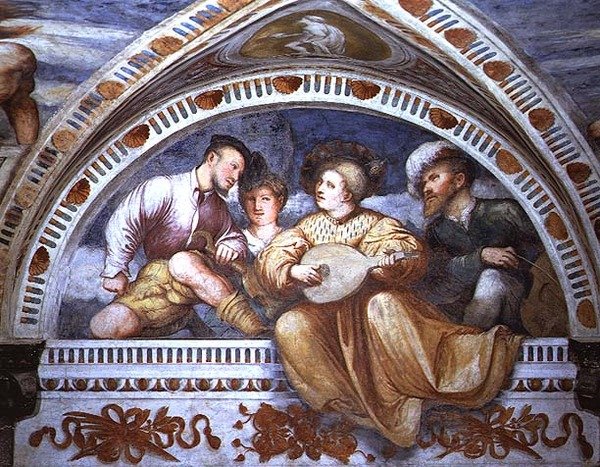 Konserten: strengeinstrumenter, lunette av Girolamo Romanino