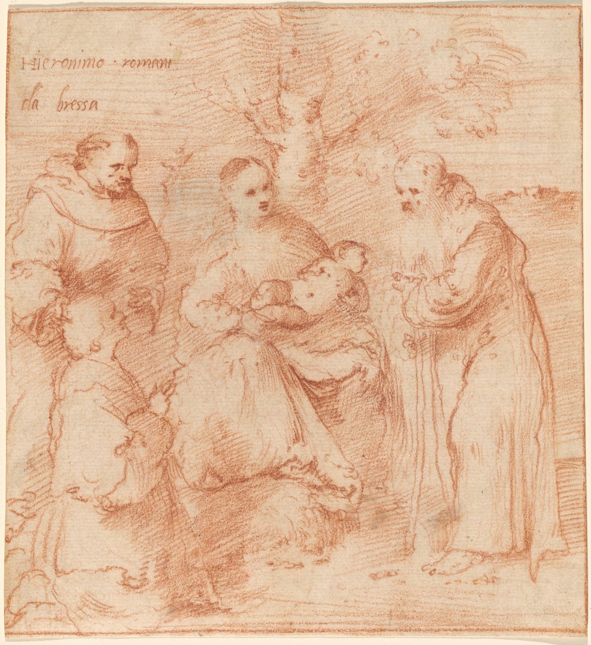 Madonnaen og barnet med de hellige Francis og Anthony Abbed og en giver av Girolamo Romanino