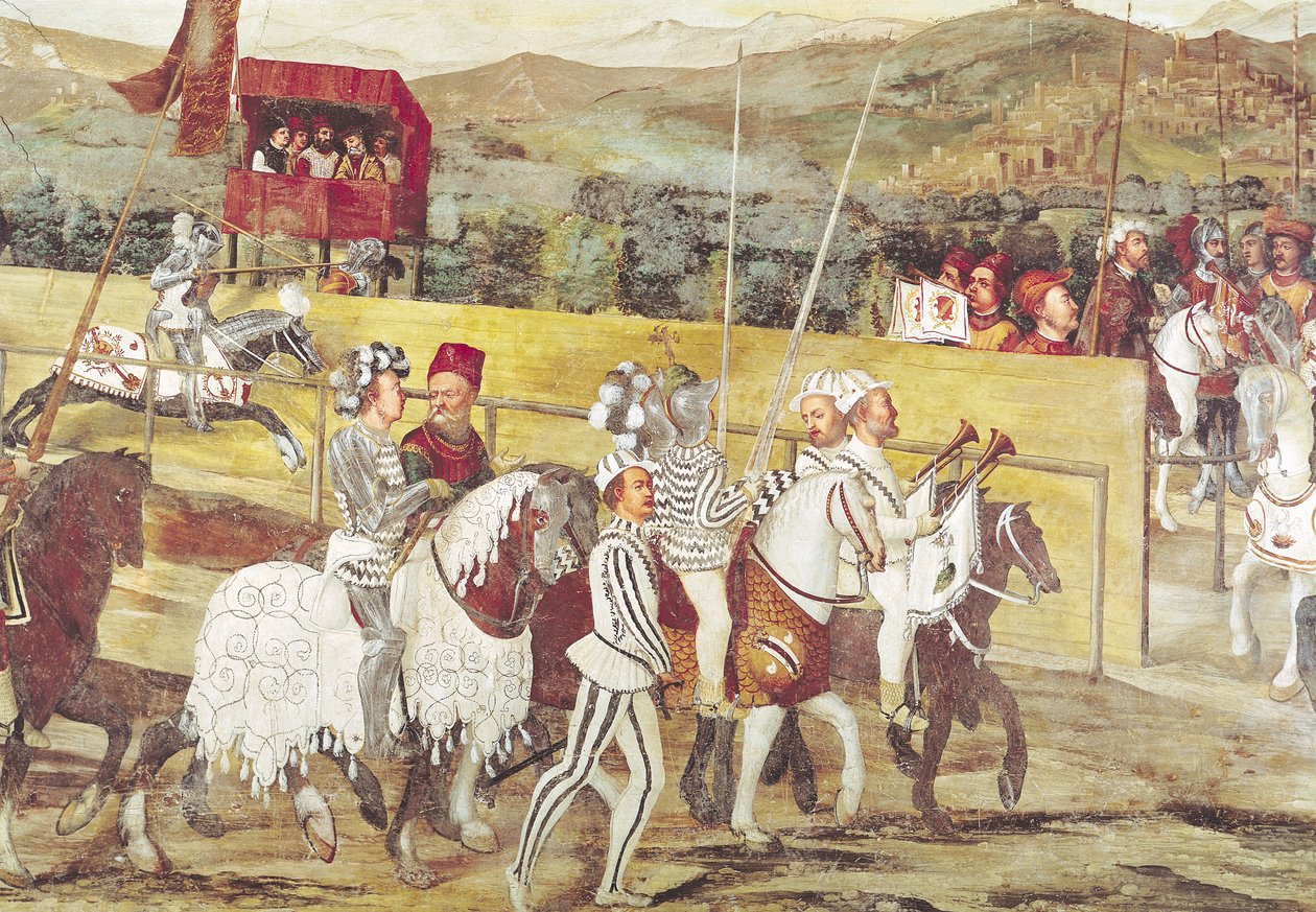 Turnering til ære for Christian I av Danmark på Castello di Malpaga i 1474, detalj fra høyre side av Girolamo Romanino