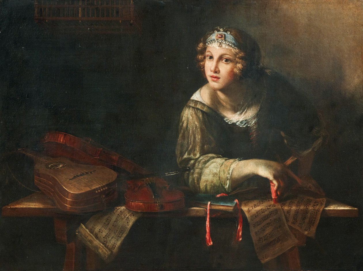 Allegorisk representasjon med musikkinstrumenter og noter, andre halvdel av 1600-tallet. av Girolamo Scaglia