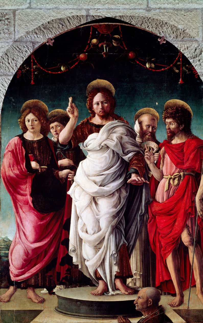 Blessing Redeemer, av Girolamo da Cremona (ca. av Girolamo da (attr. to) Cremona