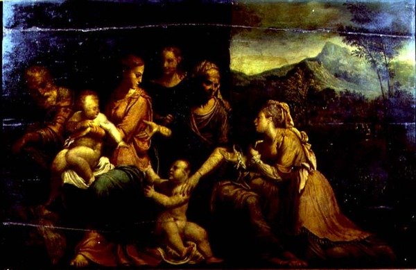 Mystic Marriage of St. Catherine (olje på panel) av Girolamo da (circle of) Carpi