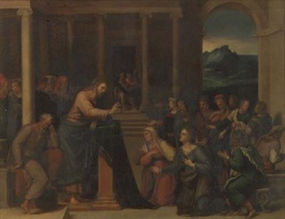 Kristus i huset til Maria og Martha (panel) av Girolamo da Carpi