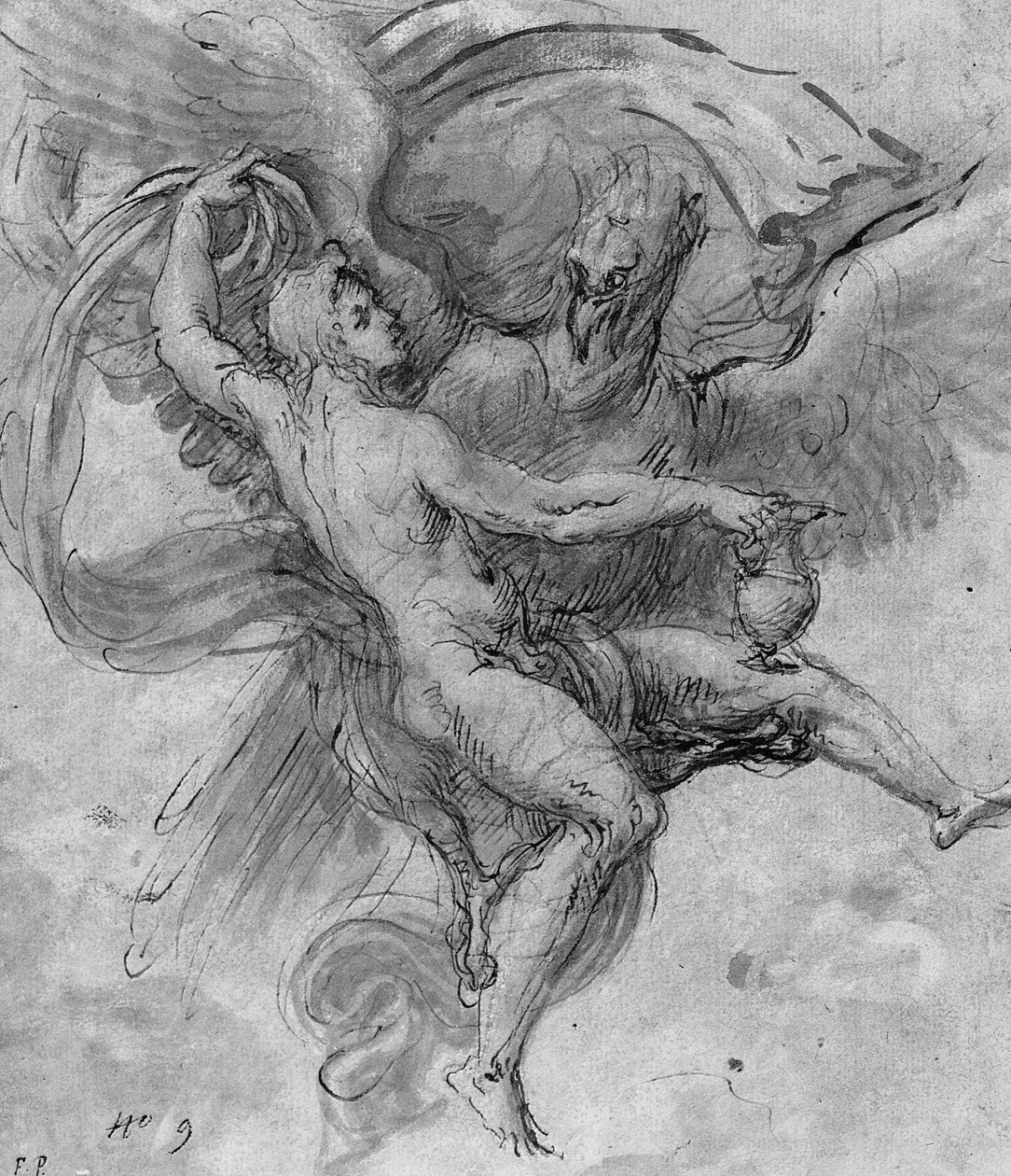 The Rape of Ganymede (kritt, penn og blekk og vask på papir) av Girolamo da Carpi