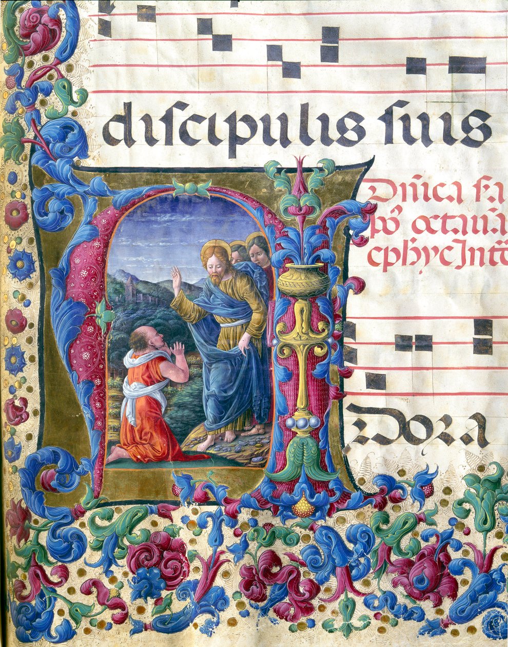 Decoree lettrine som representerer visjonen til Jesaja miniatyr av Girolamo da Cremona (aktiv rundt 1451-1483) og Liberale da Verona (1445-1529) fra et kor (Cod. 19/4. c.9v.) fra katedralen i Siena. Cathedrale (Duomo) fra 1400-tallet i Siena, Italia av Girolamo da Cremona