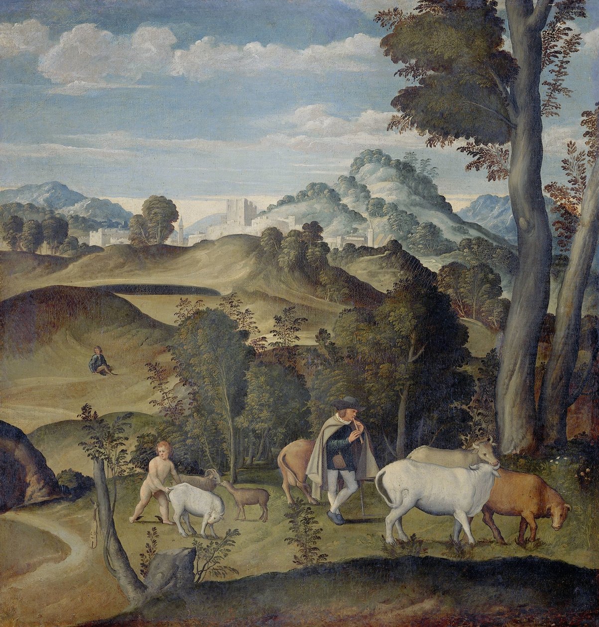 The Young Mercury stjeler storfe fra flokken av Apollo av Girolamo da Santacroce (ca.1480 1556) (attributed to)