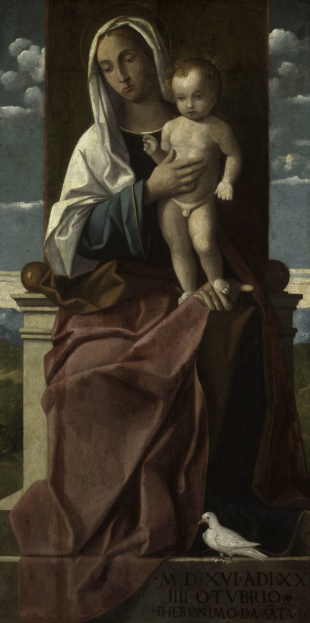 Jomfru og barn på tronen av Girolamo da Santacroce