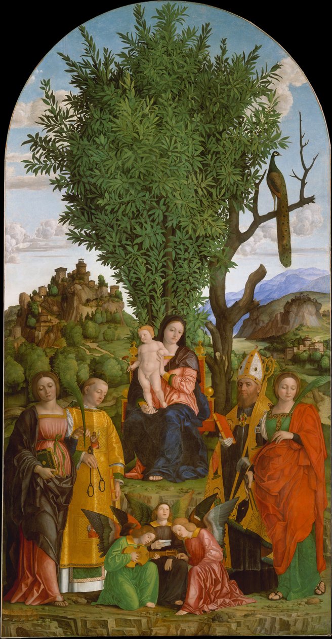 Madonna og barn med hellige, ca. 1520. av Girolamo dai Libri