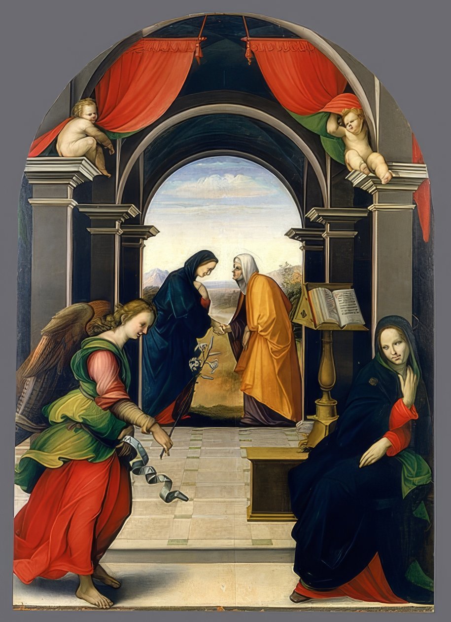 Kunngjøring og besøk av Jomfru Maria. 1500-1535 av Girolamo del Pacchia