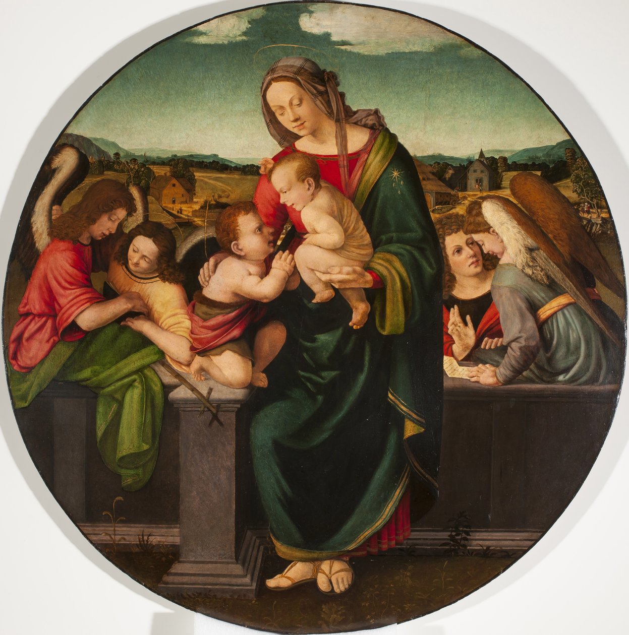Madonna og barn med spedbarnet St. Johannes døperen og engler, ca. 1515 av Giuliano Bugiardini