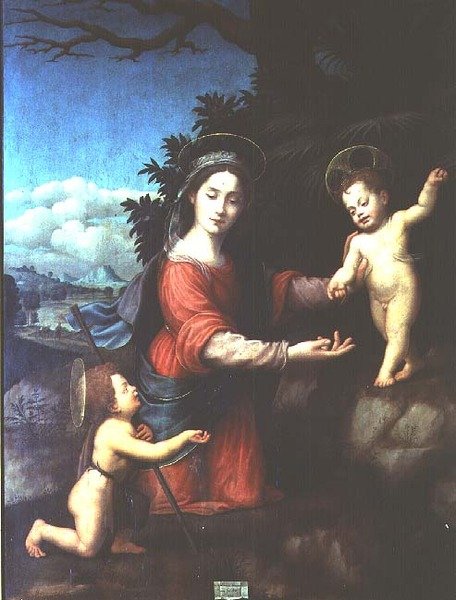 Madonna og barn med spedbarnet St. Johannes døperen av Giuliano Bugiardini