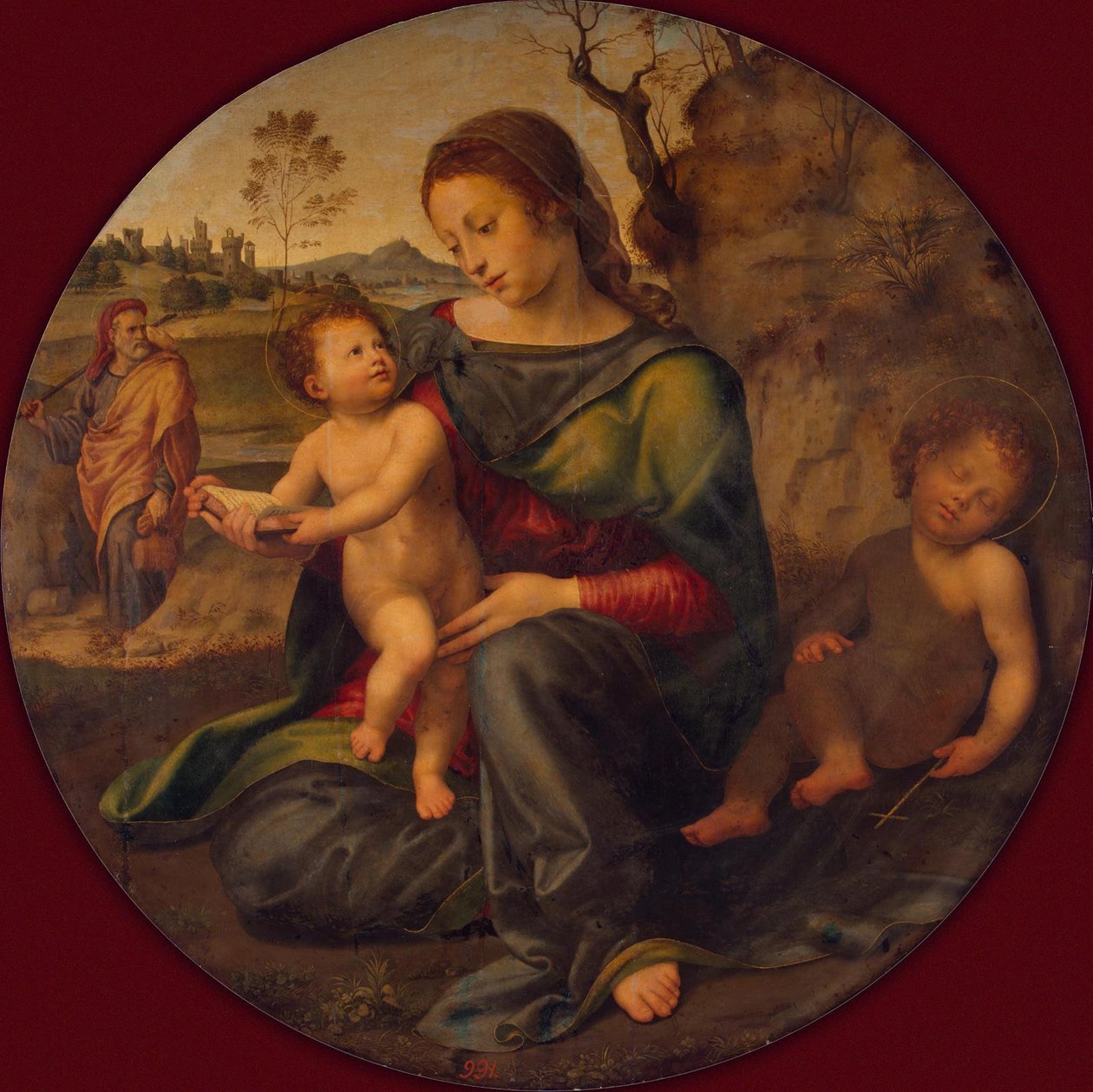 Den hellige familie med den unge døperen Johannes, ca. 1520 av Giuliano Bugiardini