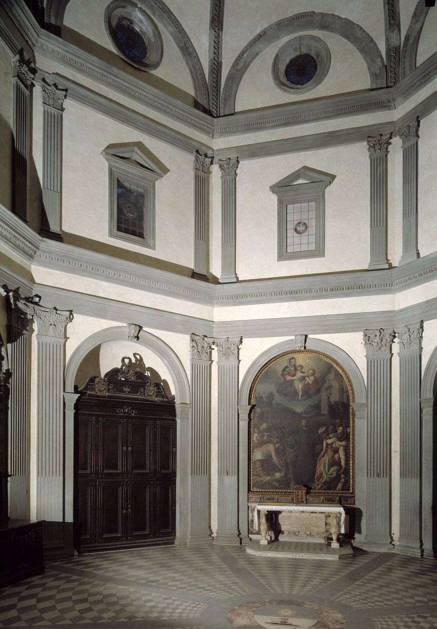 Utsikt over det åttekantede sakristiet bygget på et prosjekt av Giuliano da Sangallo (1445-1516) av Giuliano Giamberti da Sangallo