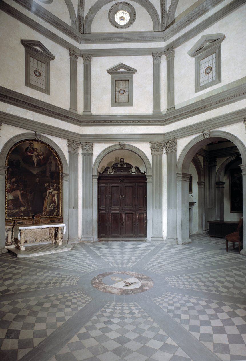 Utsikt over det åttekantede sakristiet bygget på prosjekt av Giuliano da Sangallo (1445-1516) av Giuliano Giamberti da Sangallo