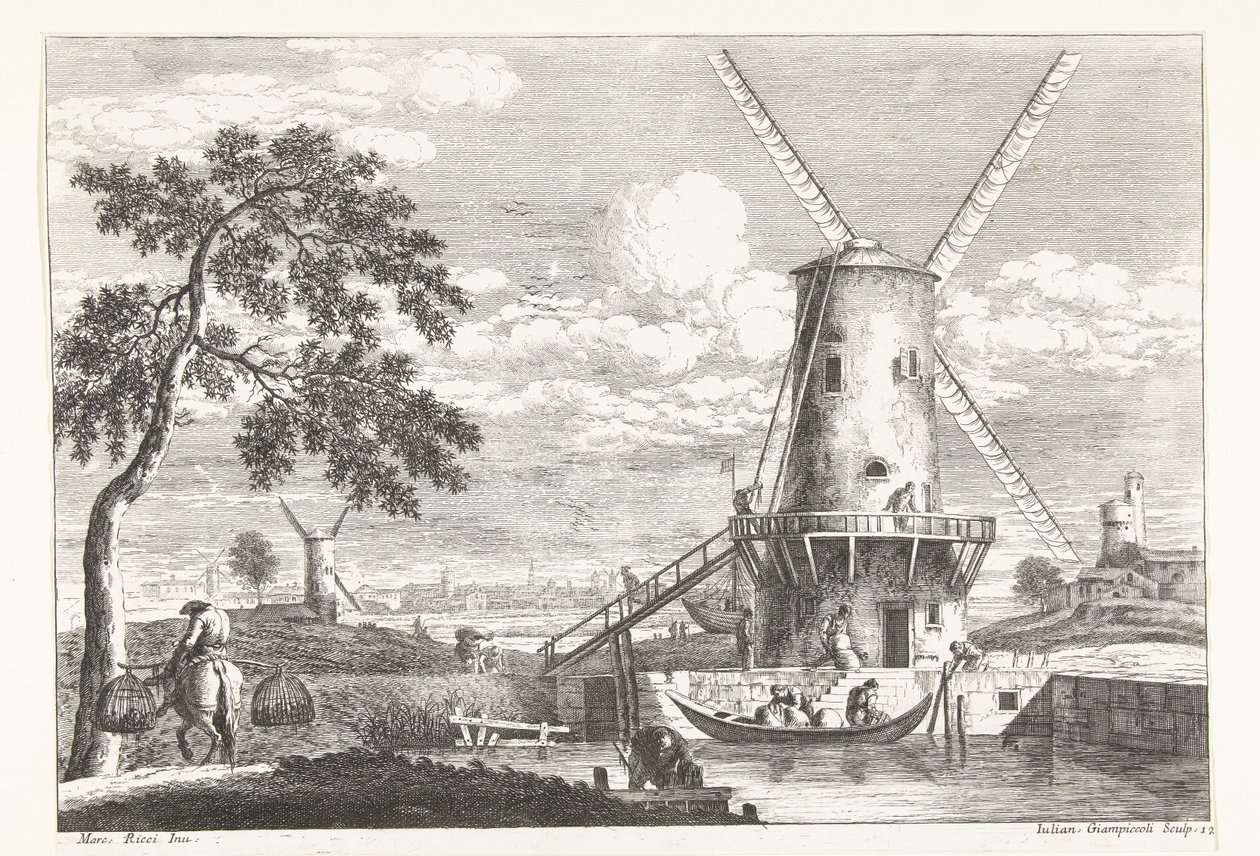 Landskap med en mølle på vannet Italienske landskap (serietittel) av Giuliano Giampiccoli
