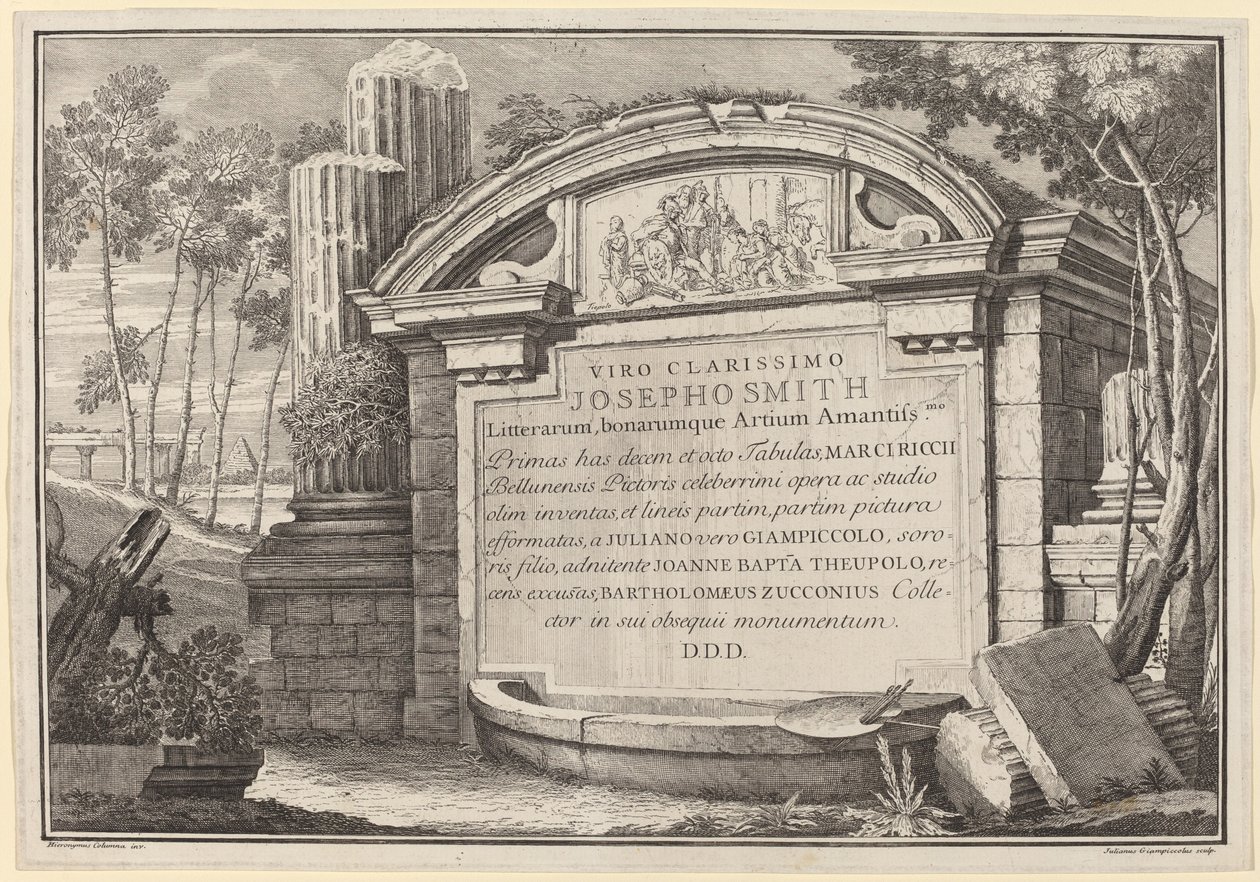 Klassiske ruiner i et landskap: frontispice av Giuliano Giampiccoli and Giovanni Battista Tiepolo