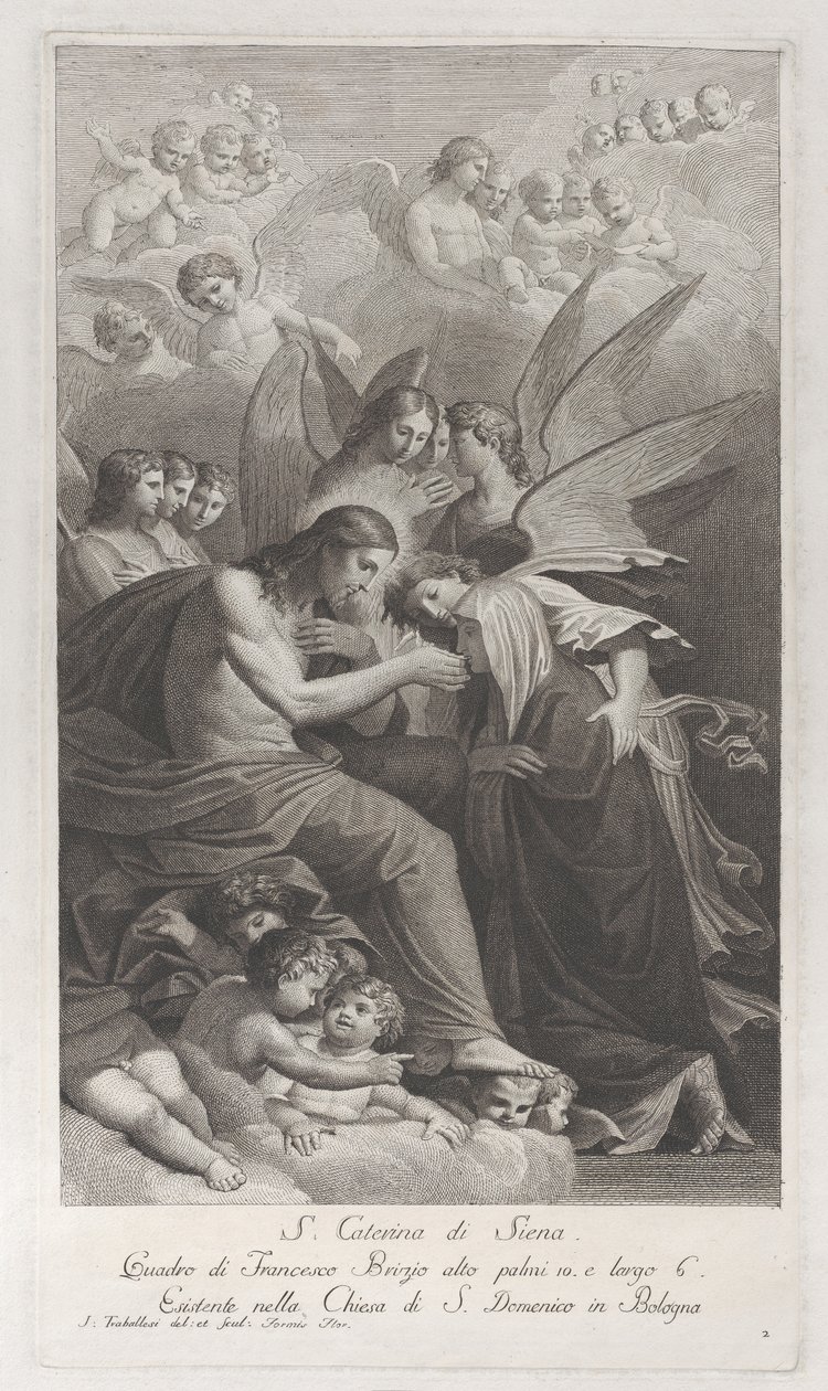 Kristus gir den hellige vert til den knelende Saint Catherine av Siena..., 1750-1812. av Giuliano Traballesi