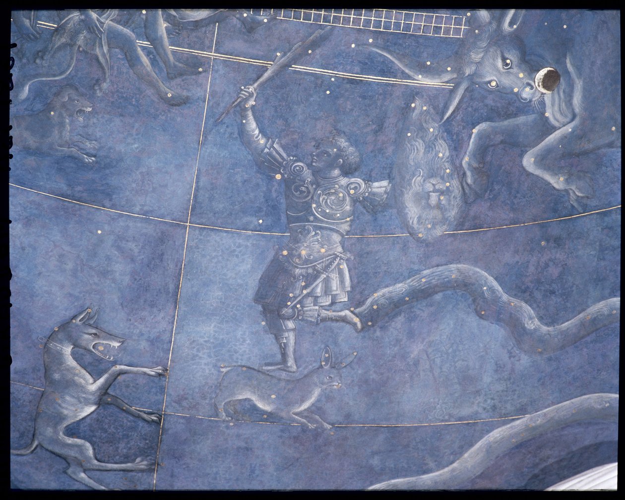 Solens vei gjennom stjernene natten til den 4. juli 1442, detalj av Orion og Tyren, fra soffitten over alteret, ca. 1430 (detalj av 85088) av Giuliano dArrighi Pesello