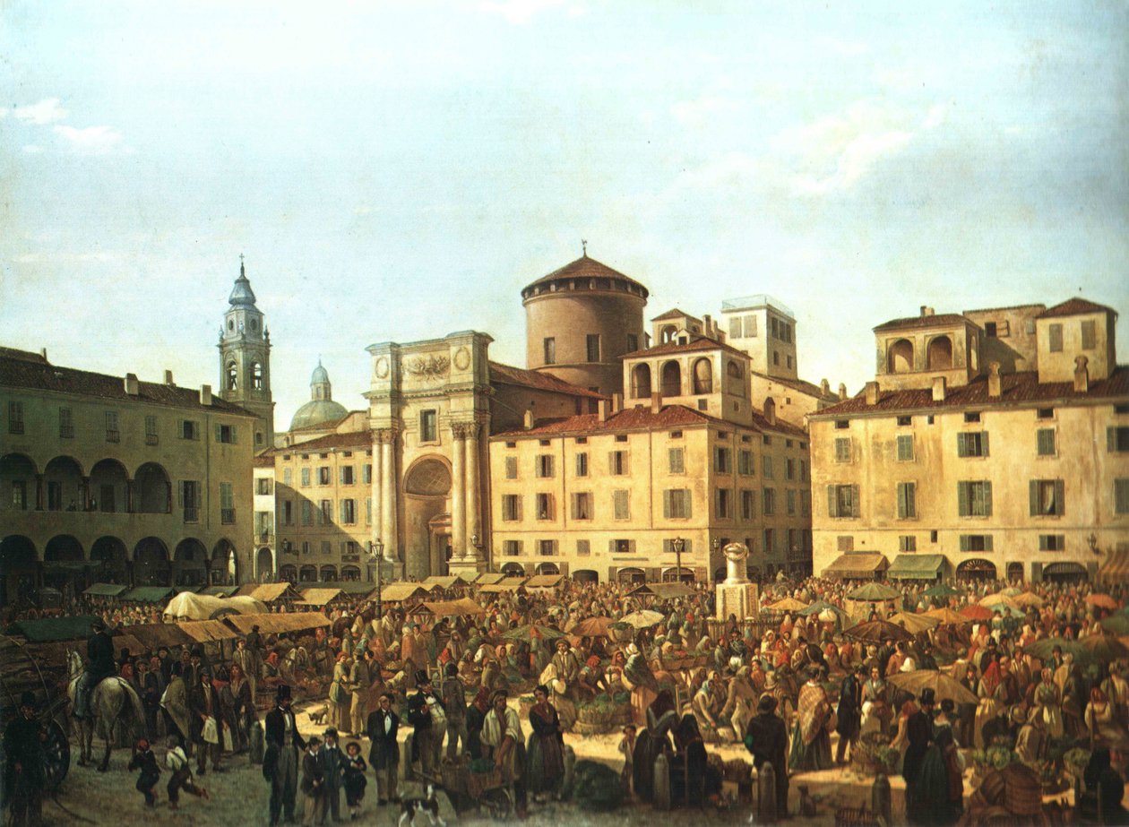 Torget i Parma på markedsdagen i 1848 av Giulio Carmignani